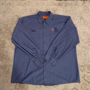 Vintage Mechanic Attendant Uniform Stripes Blue Farm Long Sleeve Extra Large